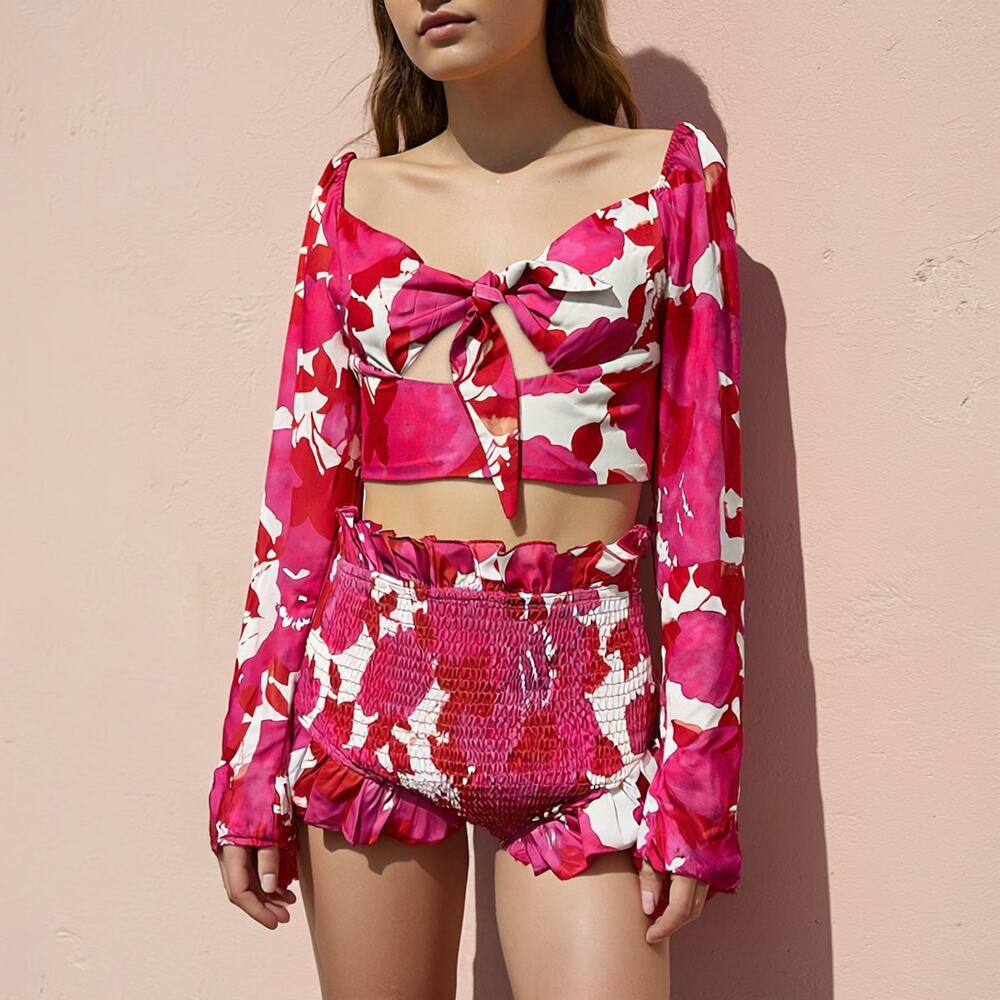Women's Pink Floral Resort Beach Vacation Co-ord Set Deadstock Sample Size S